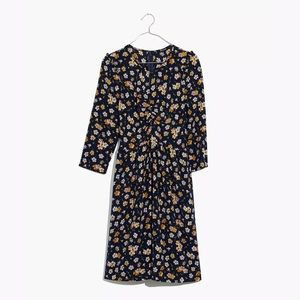 Madewell NWT Petal Party Silk Shirred Keyhole Long Sleeve Dress 12